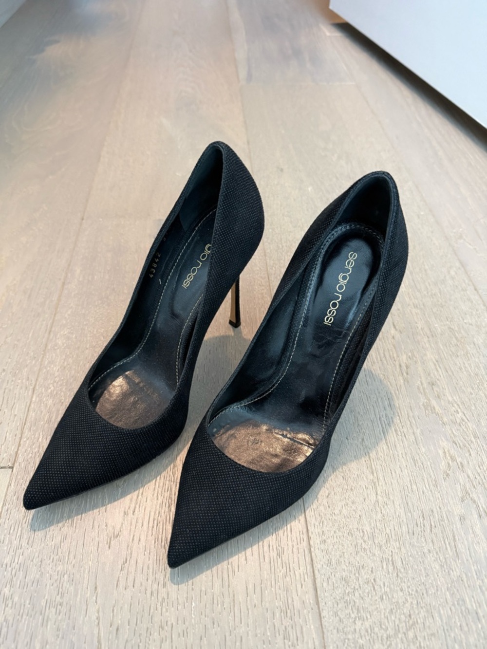 Sergio Rossi Black Pointed-Toe Textile Stiletto Pumps